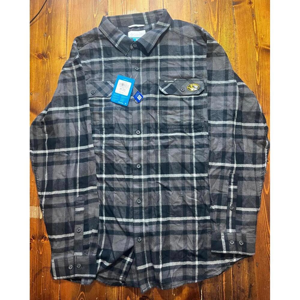 NWT Columbia Men's XXL Plaid Long Sleeve Button Up Shirt Gray Black $65